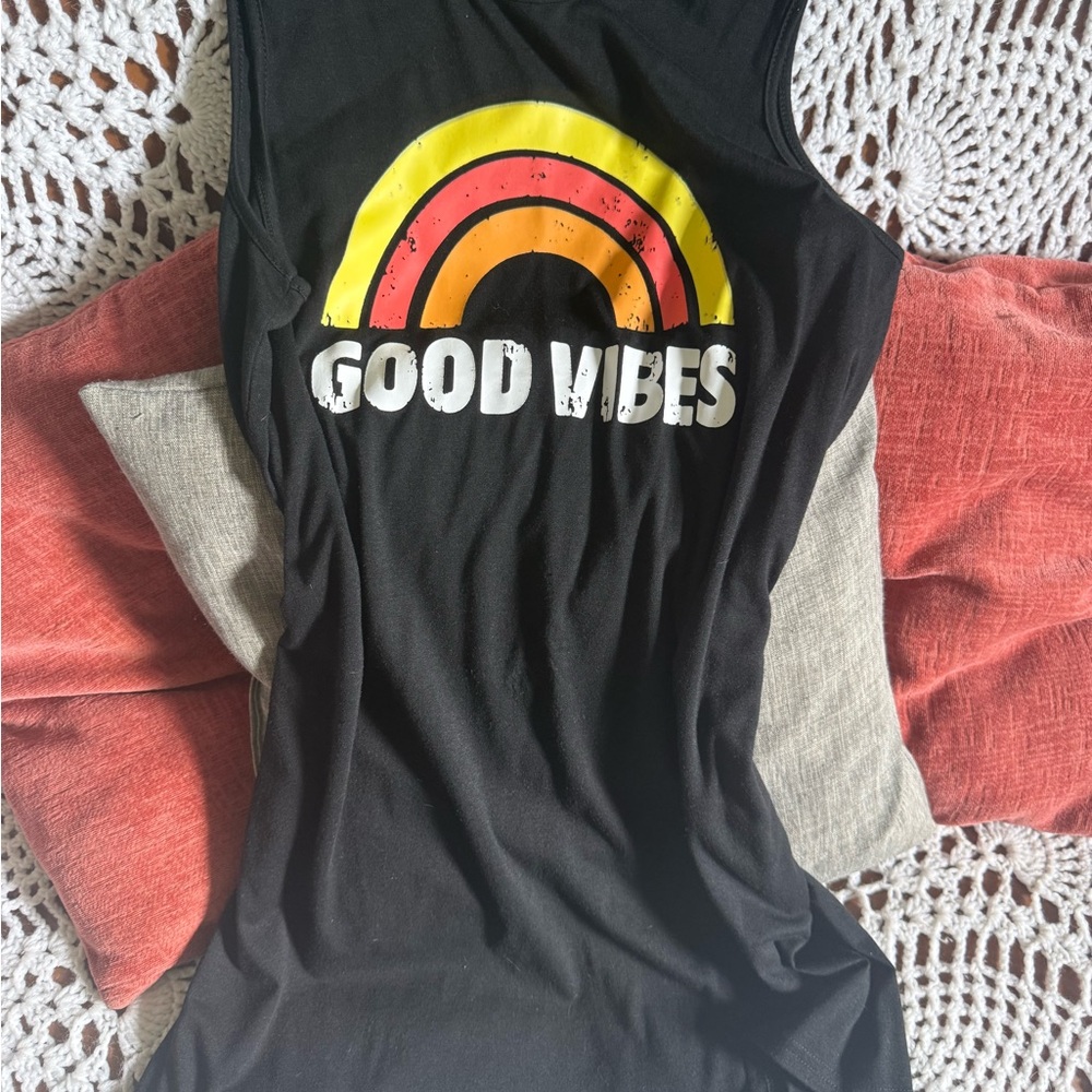 Black 'Good Vibes' dress with Rainbow Design